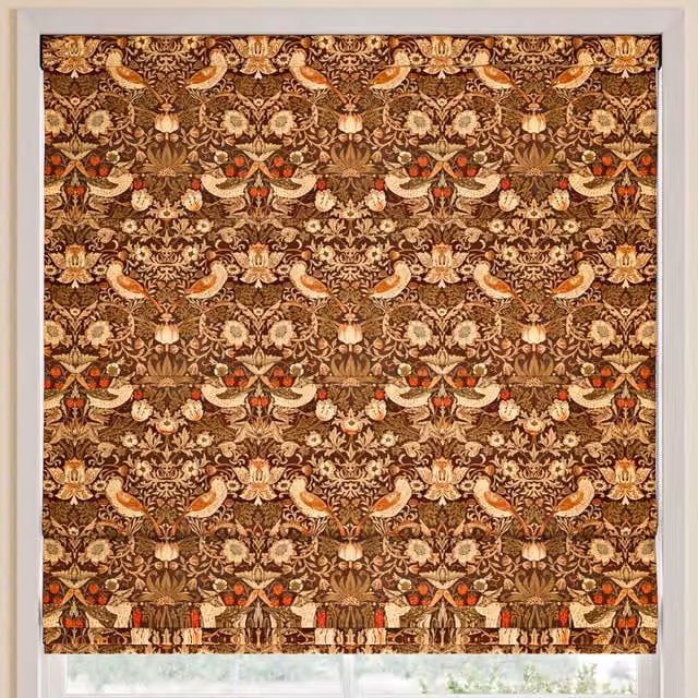 William Morris At Home Strawberry Thief Floral Velvet Made to Measure Roman Blind in Sand and Brown
