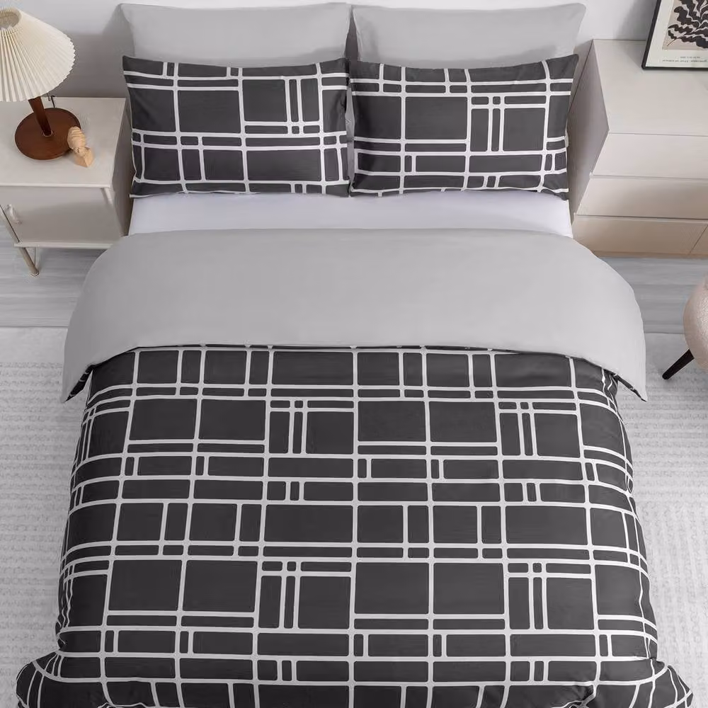 Pamposh Reversible Microfibre Duvet Cover Set in Grey and Anthracite, Double, 140 x 200 cm – 3