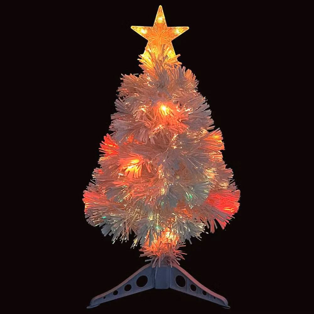 Berkfield Home White Artificial Pre-lit Tabletop Christmas Tree with Fibre Optics, Height: 64 cm – 2