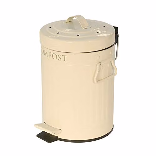 KitchenCraft Pedal-Operated Steel Compost Bin, 3 Litres, Cream – 1
