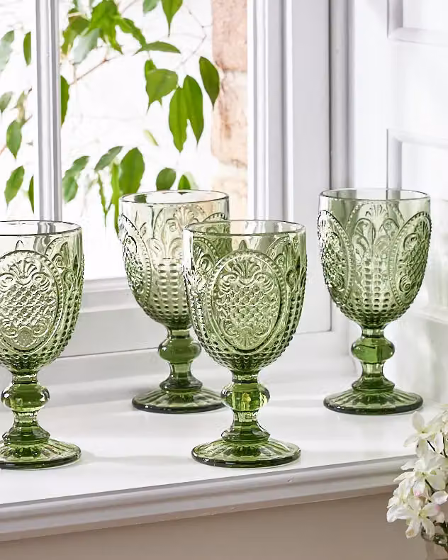 Dibor Set of 6 Green Embossed Vintage Luxury Wine Goblets, 310ml per glass – 2