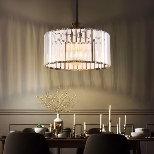 Globo Lighting Cylinder Pendant Light in Matte Black with Transparent Crystals – 4