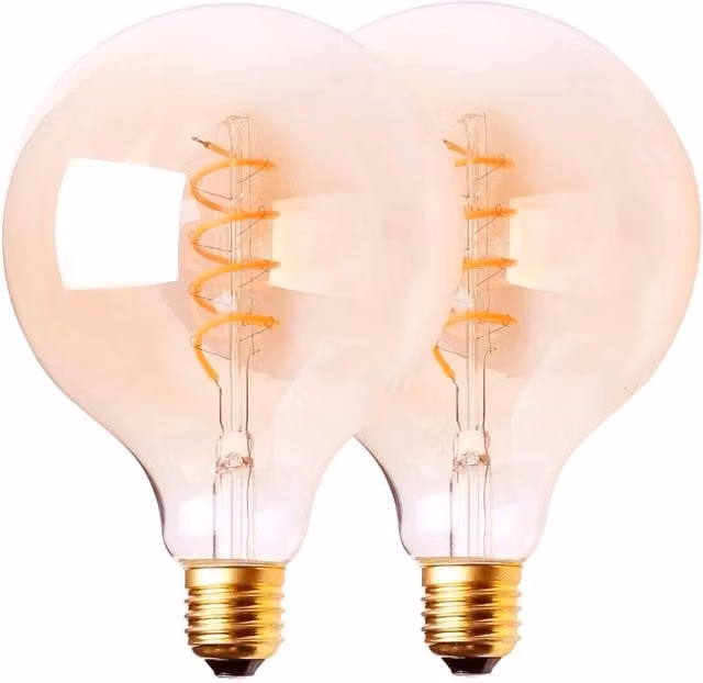 Harper Living Pack of 2 Vintage G125 E27 LED Globe Bulbs, 4W, Warm White, Dimmable, Amber Glass