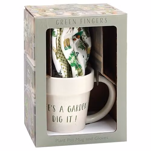 The Leonardo Collection Green Fingers Garden Gloves and Mug Set in Green, White and Multicolour – 2