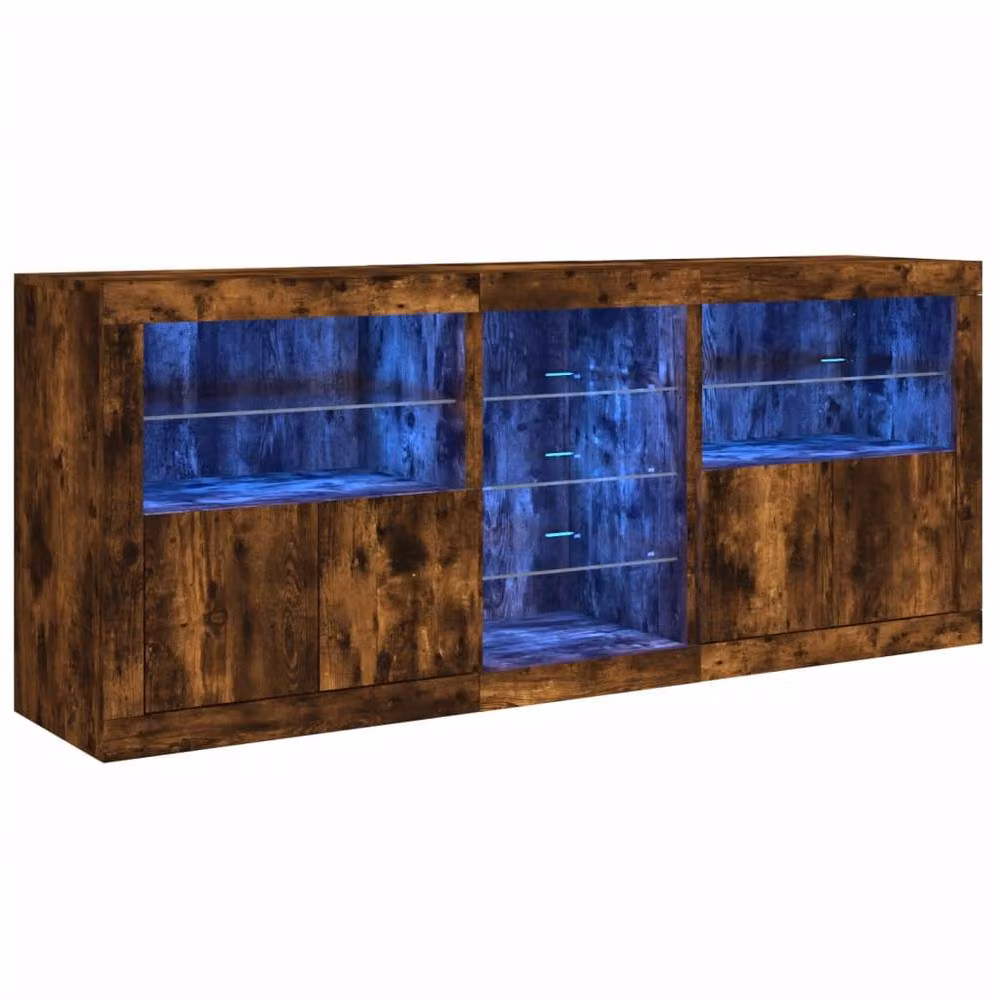 Berkfield Home Modern Sideboard with Integrated LED Lights in Smoked Oak Brown, W: 181.5 cm, D: 37 cm, H: 67 cm – 2