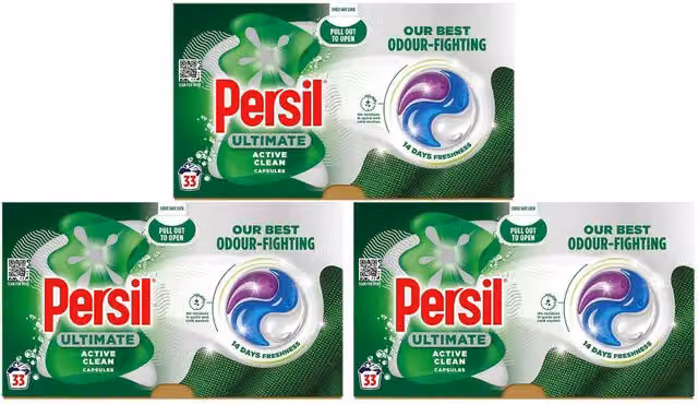 Persil Ultimate Washing Capsules Active Clean, 33 Washes, 3 Pack, White and Multicolour