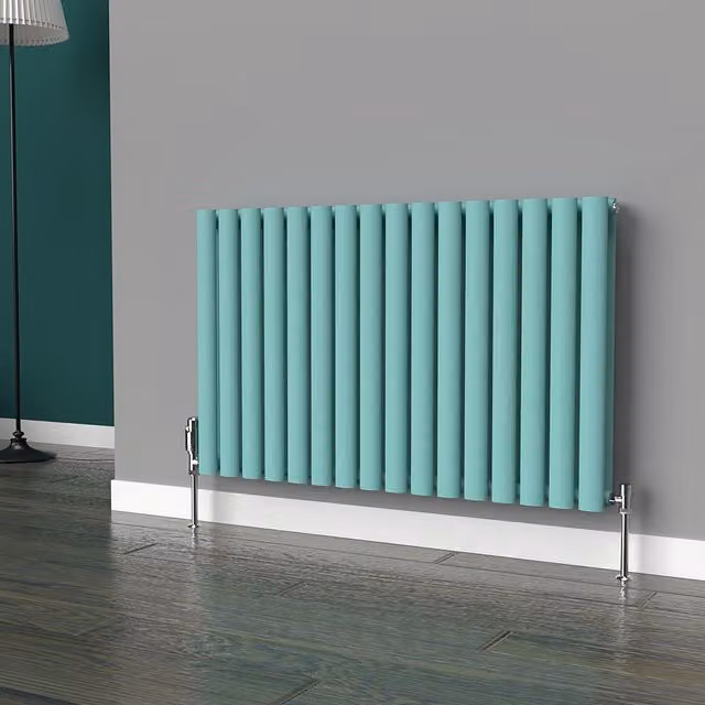 Lux Heat Oval Horizontal Double Radiator in Light Aqua Green, W: 96 cm, H: 60 cm
