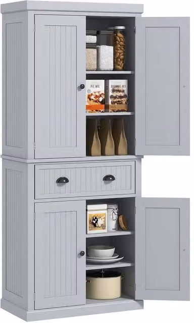 FORGEVIO Tall Kitchen Cupboard and Pantry Cabinet in Matt Grey, H: 183.0 cm, W: 40.2 cm, D: 76.2 cm