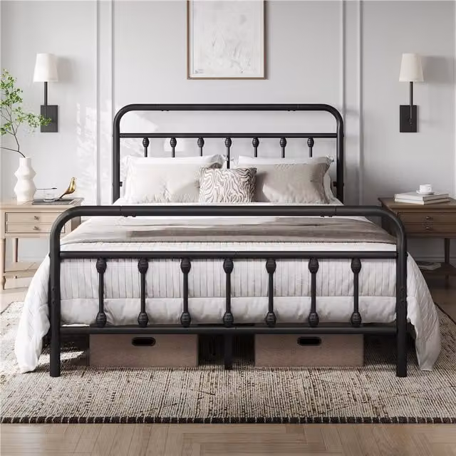 Yaheetech Vintage Metal Bed Frame, Black, 140 x 200 cm