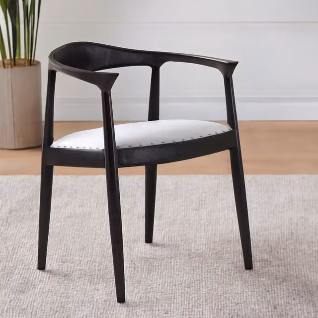 Orsina Kendari Open Back Grey Leather Dining Chair with Teak Wood Frame – 2