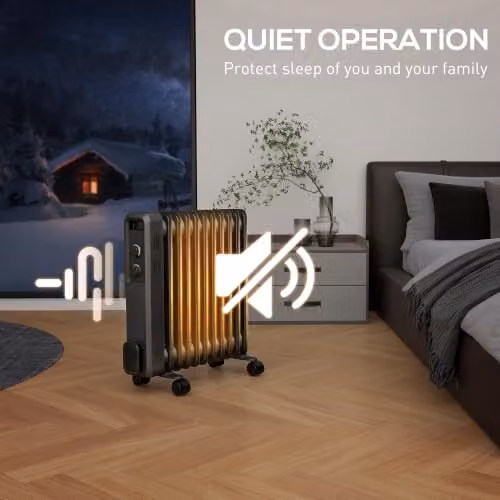 HOMCOM 2500W Oil Filled Radiator Portable Electric Heater in Grey with Thermostat and Overheat Protection – 6