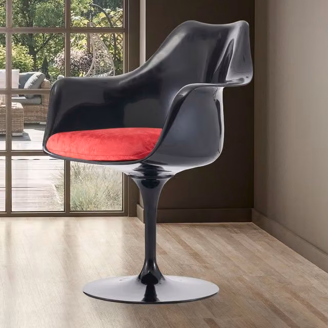 Fusion Living Modern Black Tulip Armchair with Pink Cushion