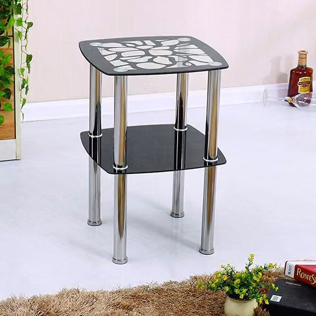 Modernique Valore Black Glass Side Table with Nested Tops