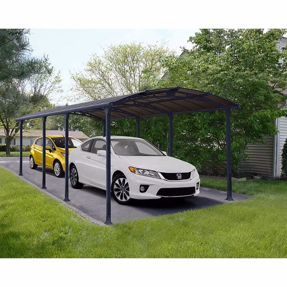 Palram Arcadia 8500 Polycarbonate Carport in Grey with Rain Gutter, L863 x W359 x H242 cm – 2