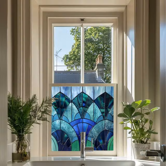 Creative Printing Solutions Milan Stained Glass Privacy Window Film, Blue, Patterned, Self-Adhesive, W: 60 cm x H: 60 cm