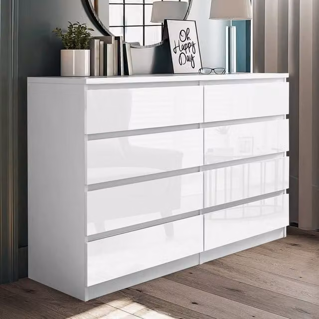 LUXURY LIFE Olivia Gloss 8 Drawer Chest of Drawers in White – 1