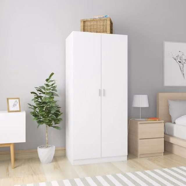 Berkfield Home Modern White Wardrobe with Hinged Doors, W/D/H: 80 x 52 x 180 cm