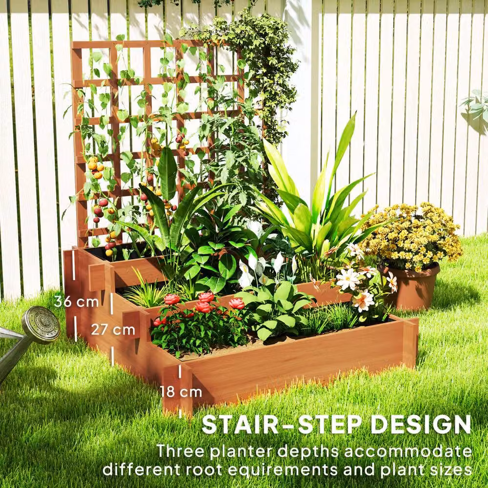 STILVORA 3 Tier Wooden Garden Planter with Trellis in Brown, W/D/H: 95 x 95 x 110 cm – 5
