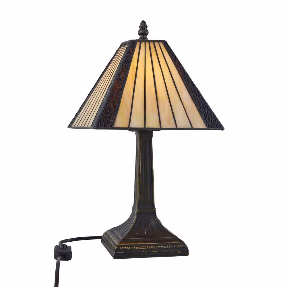 First Choice Lighting Stratford Set of 2 Tiffany Multicolour Glass Table Lamps in Bronze, Height: 39.5 cm – 2