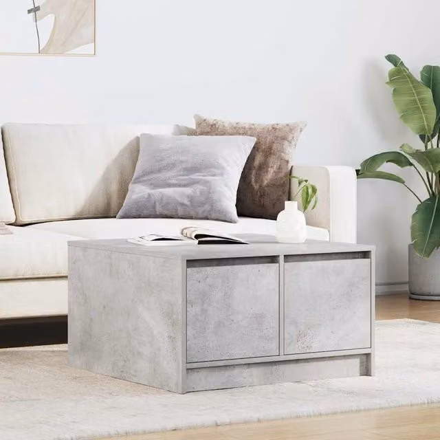 Berkfield Home Coffee Table with Drawers in Concrete Grey, W: 70.5 cm, D: 70.5 cm, H: 40 cm