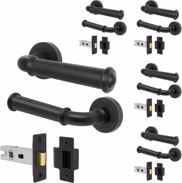 AFIT Matt Black Aluminium Door Handle and Rosette Set, 5 Pack – 1