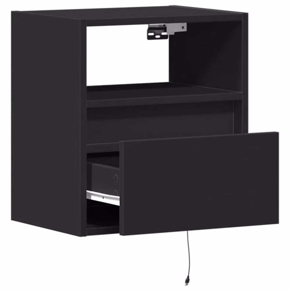 Berkfield Home Set of 2 Black Wall-mounted Bedside Cabinets with Integrated LED Lighting – 3