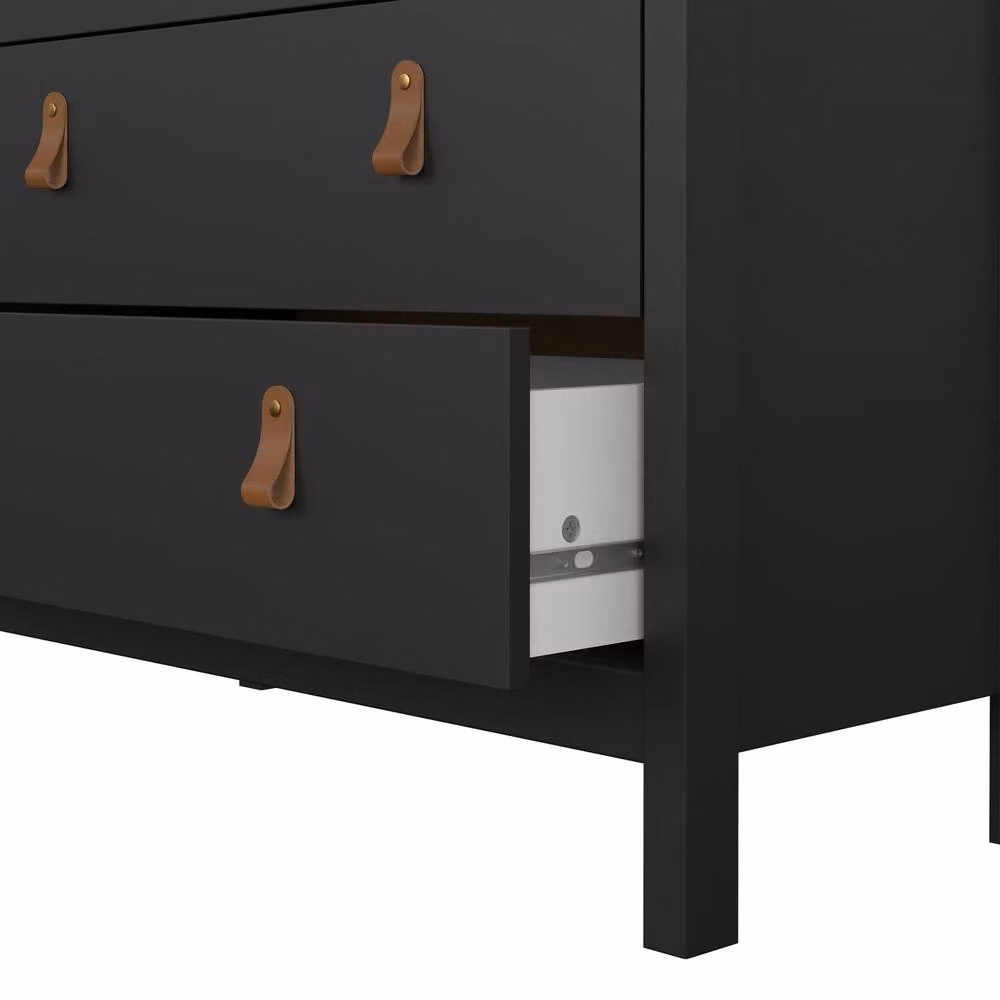 Wyld Haus Wildberry 5 Drawer Chest in Matt Black with Leather Strap Handles, W/D/H: 98.9 x 38.4 x 36.6 cm – 5