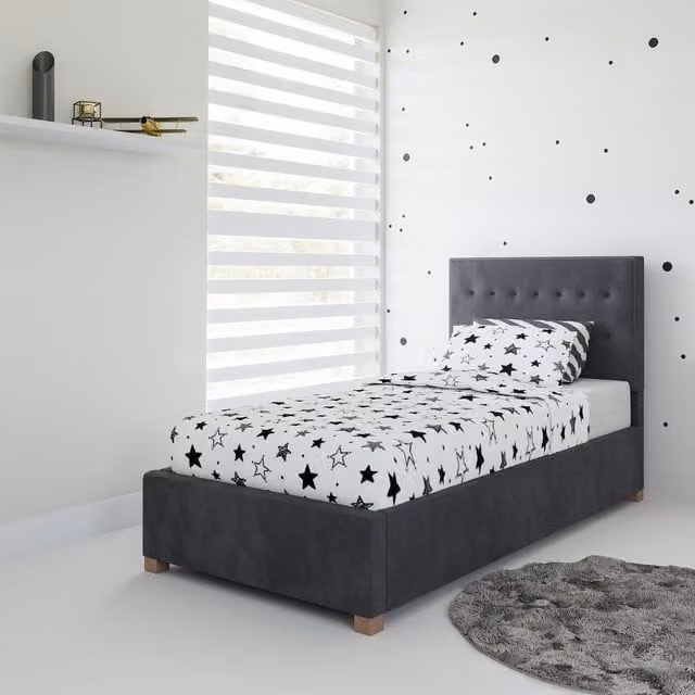 Rest Relax Amelia Grey Fabric Upholstered Single Ottoman Bed with Lift Up Base, W/D/H: 90 x 200 cm – 1