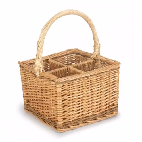 Red Hamper 2 Tone Steamed Wicker 4 Bottle Carrier in Red and Brown – 1