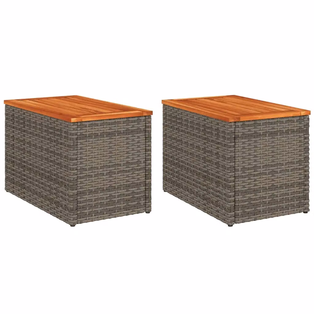 Berkfield Home Set of 2 Grey Poly Rattan and Solid Wood Garden Side Tables, W/D/H: 55 x 34 x 37 cm – 2