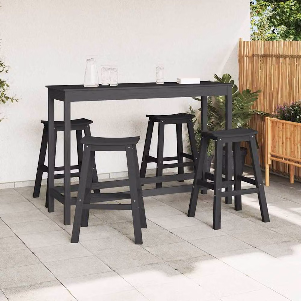 Berkfield Home Set of 6 Black HDPE Modern Bar Stools – 3