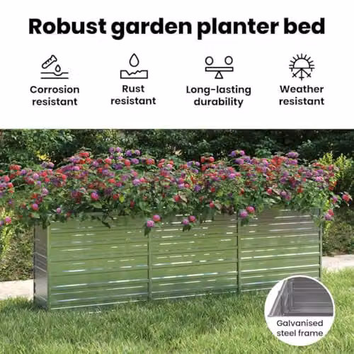 vidaXL Galvanised Steel Raised Bed in Silver, W/D/H: 240 x 40 x 77 cm – 3