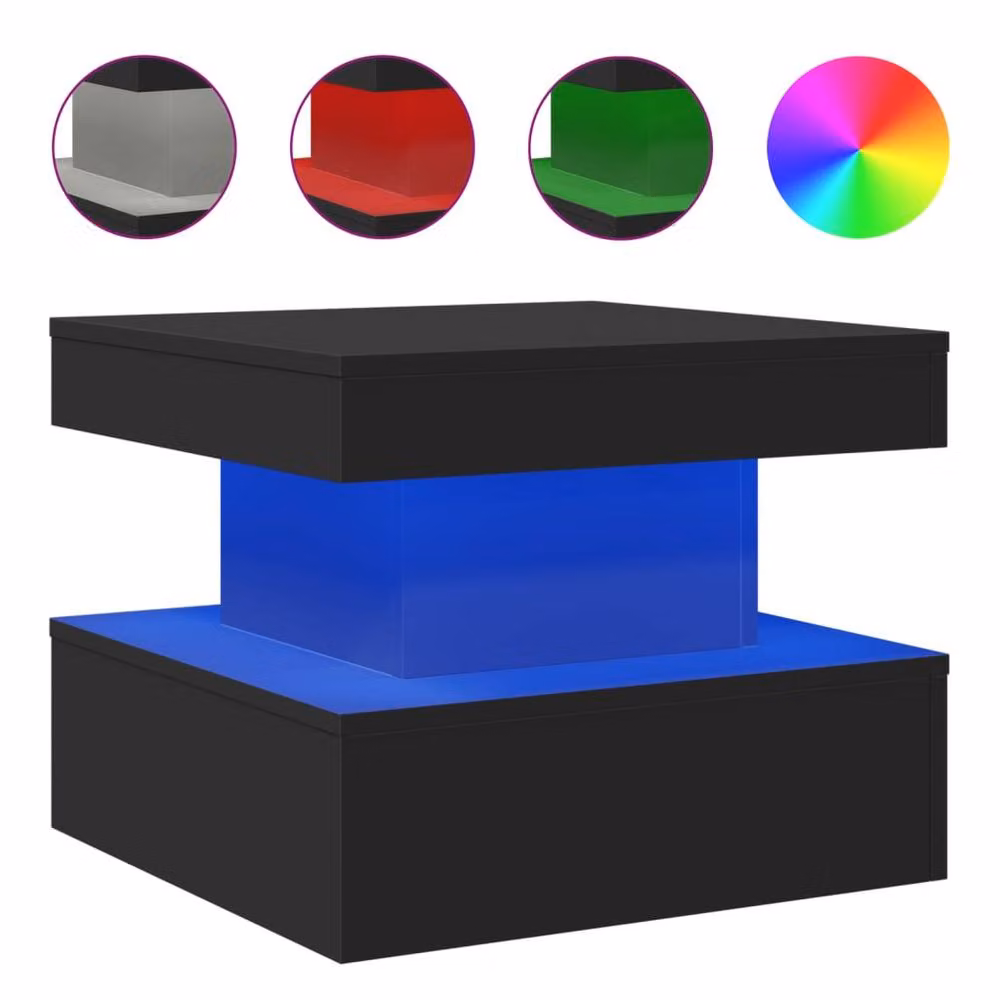 Berkfield Home Modern Square Coffee Table with LED Lights, Black, W/D/H: 50 x 50 x 40 cm – 3