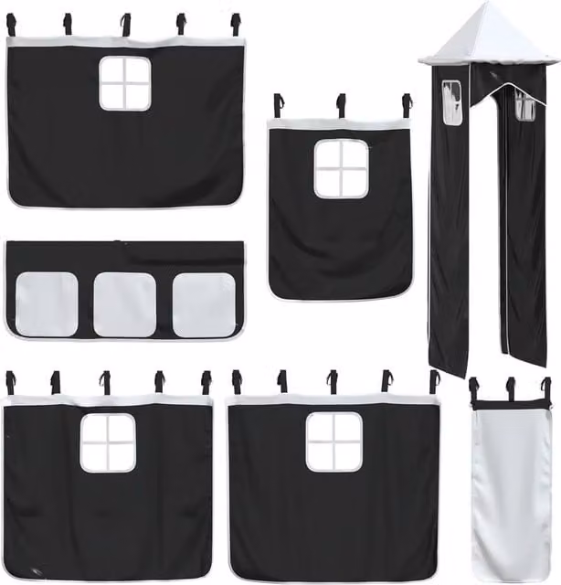 Berkfield Home Opaque Polyester Loft Bed Curtains in White and Black