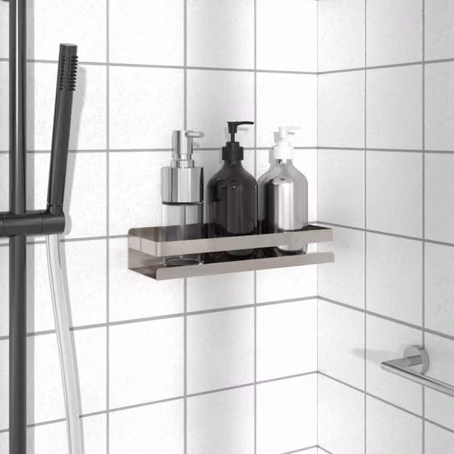 Berkfield Home Brushed 304 Stainless Steel Shower Shelf in Silver, W/D/H: 30 x 10 x 6 cm – 1