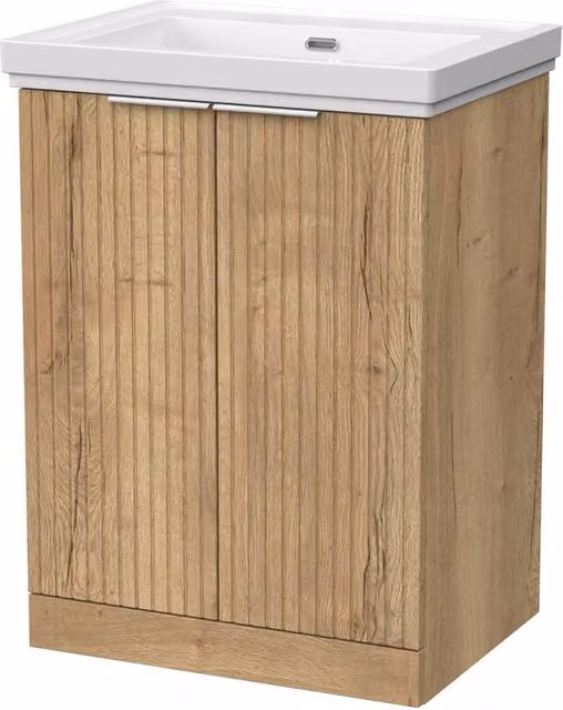 Balterley Callingwood 2 Door Freestanding Bathroom Vanity with 0TH Fireclay Basin, Autumn Oak Brown, Width: 60 cm – 1