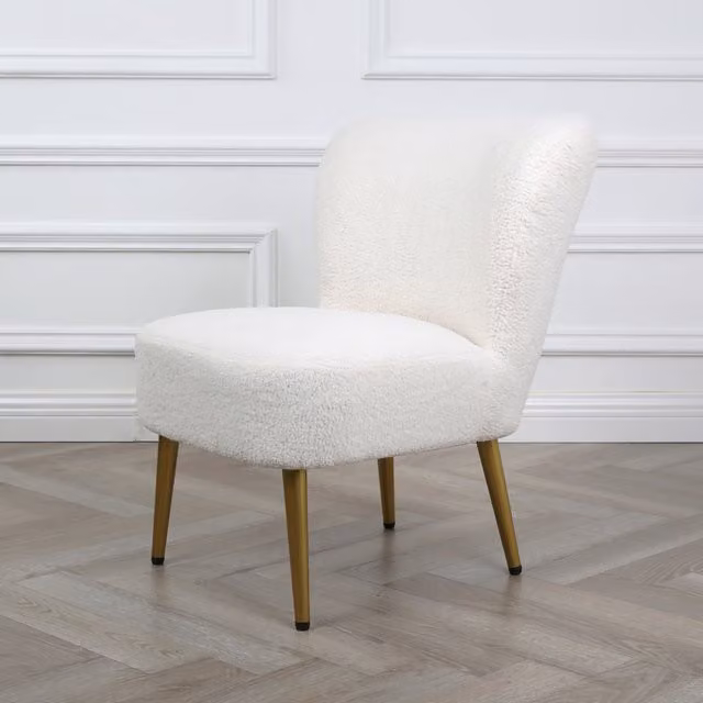 Shaun White Boucle Fabric Accent Chair with Golden Legs by Home Garden Direct