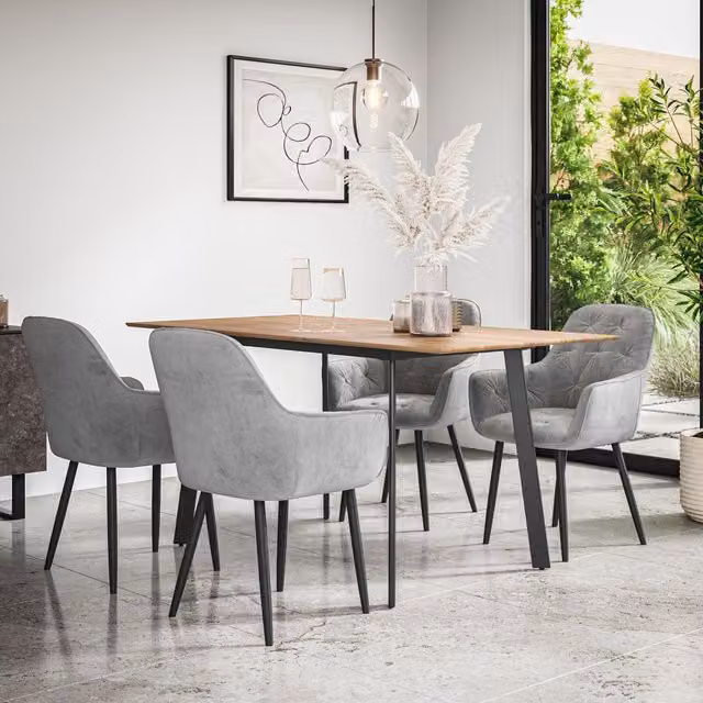 More4Homes Haydon Extending Dining Table and Anika Grey Velvet Chair Set of 6, Oak Effect and Black – 1
