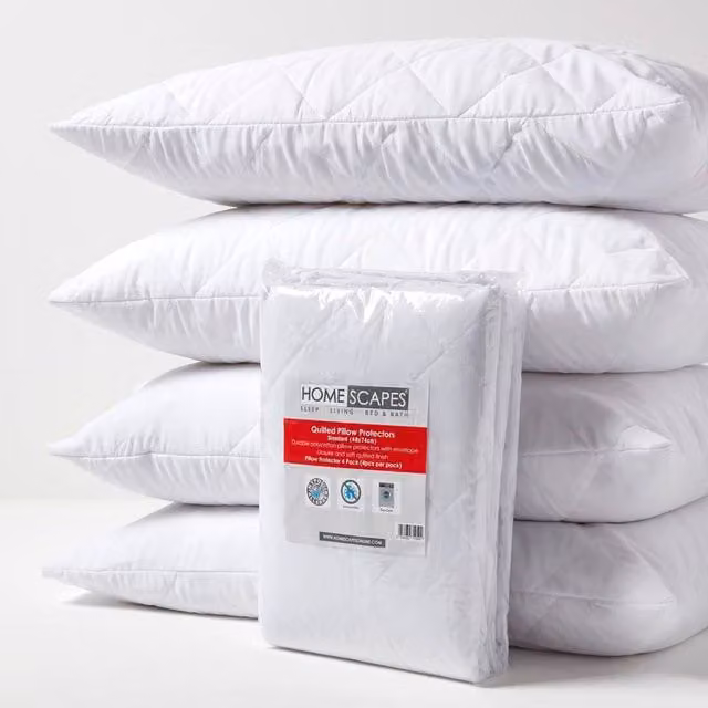 Homescapes Pack of 4 Quilted Pillow Protectors, White, 48 x 74 cm