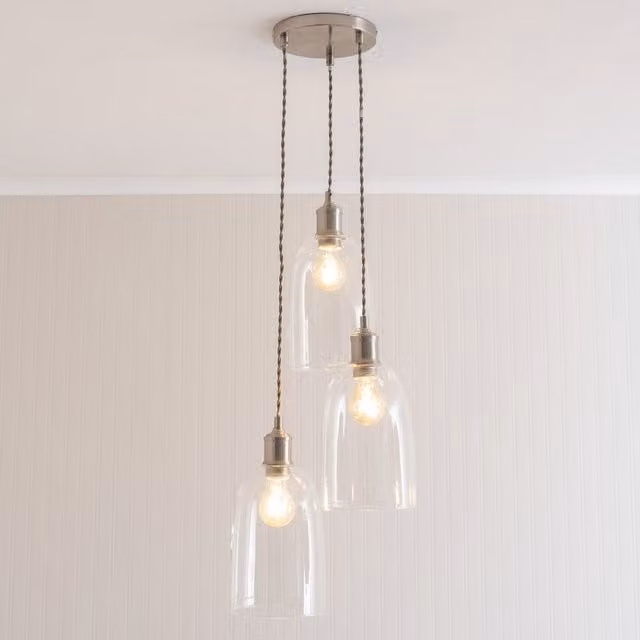 ValueLights Kira Glass Dome 3 Drop Cluster Ceiling Pendant Light with LED Bulbs in Brushed Chrome