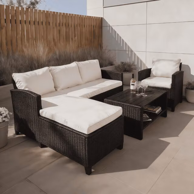Home Source Trapani 4 Piece Black Rattan Outdoor Lounge Furniture Set