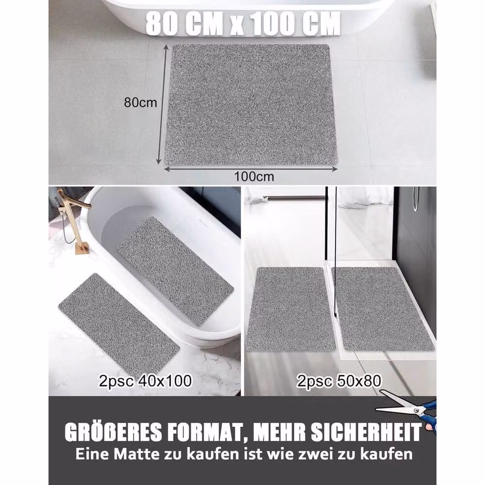 VOGREX Non-Slip and Mould-Resistant PVC Shower Mat in Grey – 2