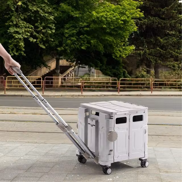 Lifeideas Folding Shopping Trolley with Adjustable Handle, Grey, Width: 33.5 cm