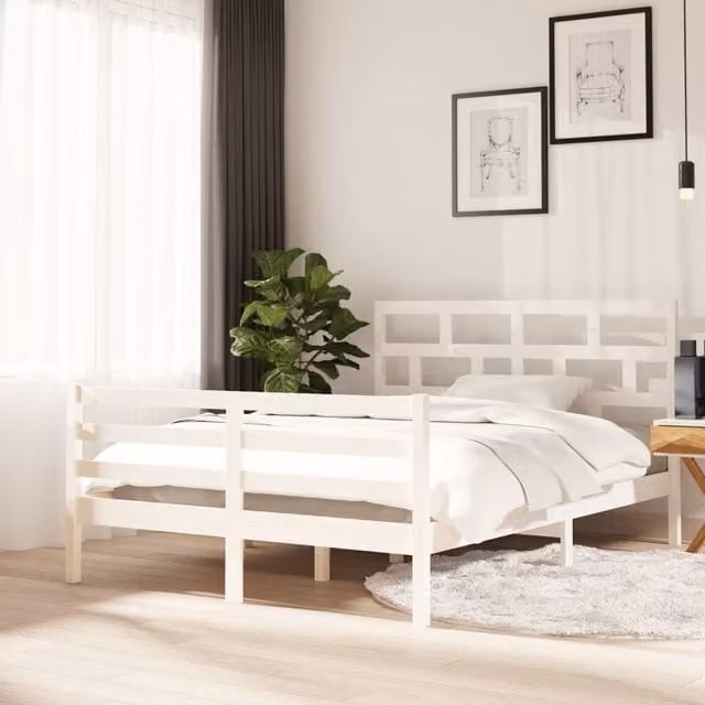 Berkfield Home White Solid Wood Pine Bed Frame W/D/H: 140 x 200 cm – 1
