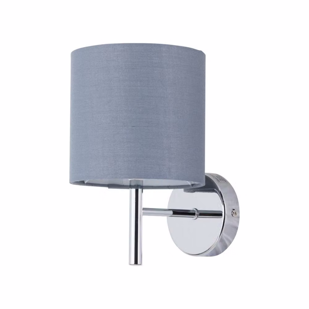 First Choice Lighting Brea Set of 2 Chrome Wall Lights with Grey Fabric Shades – 2
