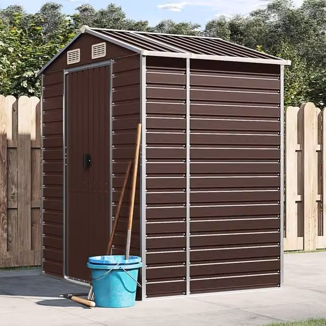 Berkfield Home Brown Galvanised Steel Garden Shed W/D/H: 191 x 130 x 198 cm