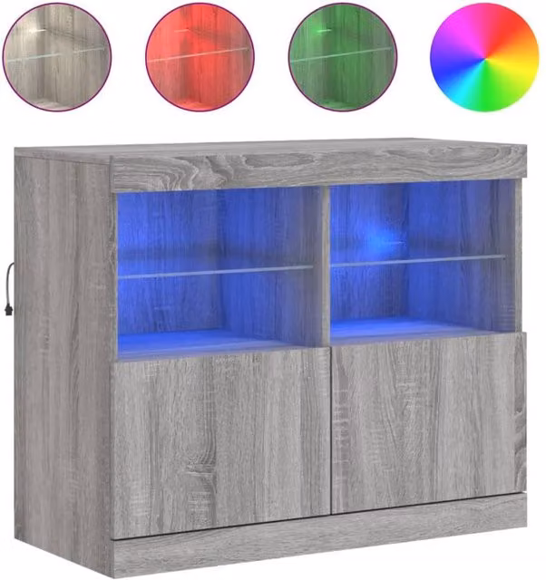 Berkfield Home Modern Sideboard with Integrated LED Lights in Grey Sonoma, W/D/H: 81 x 37 x 67 cm – 1