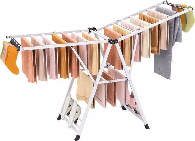 Costway Foldable Metal Laundry Drying Rack with Wing Arms, White