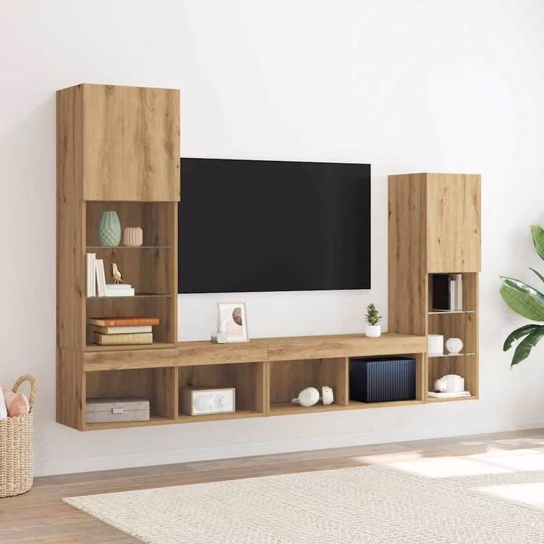 Berkfield Home Artisan Oak TV Cabinet with Integrated LED Lights in Brown, W/D/H: 40.5 x 30 x 102 cm