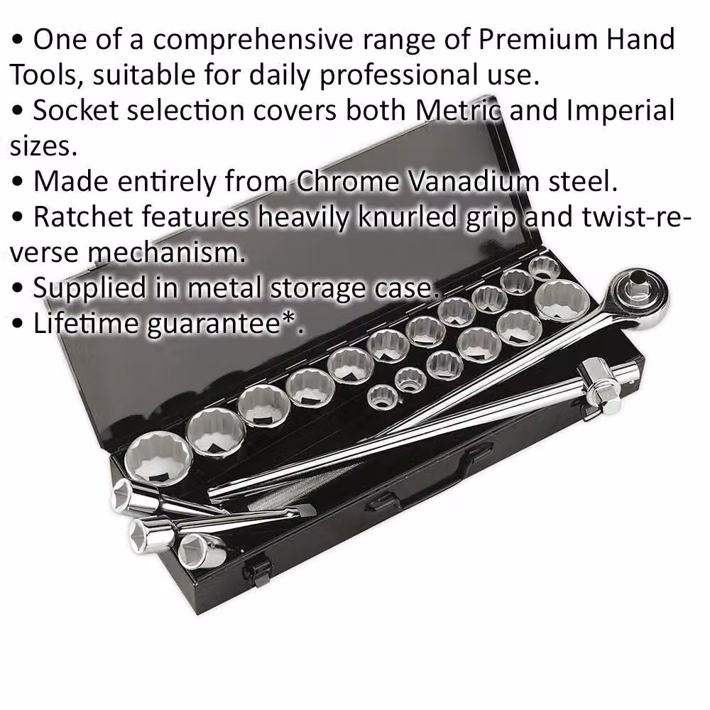 Loops 22 Piece 3/4 Inch Square Drive 12 Point Socket Set in Silver Chrome Vanadium – 2